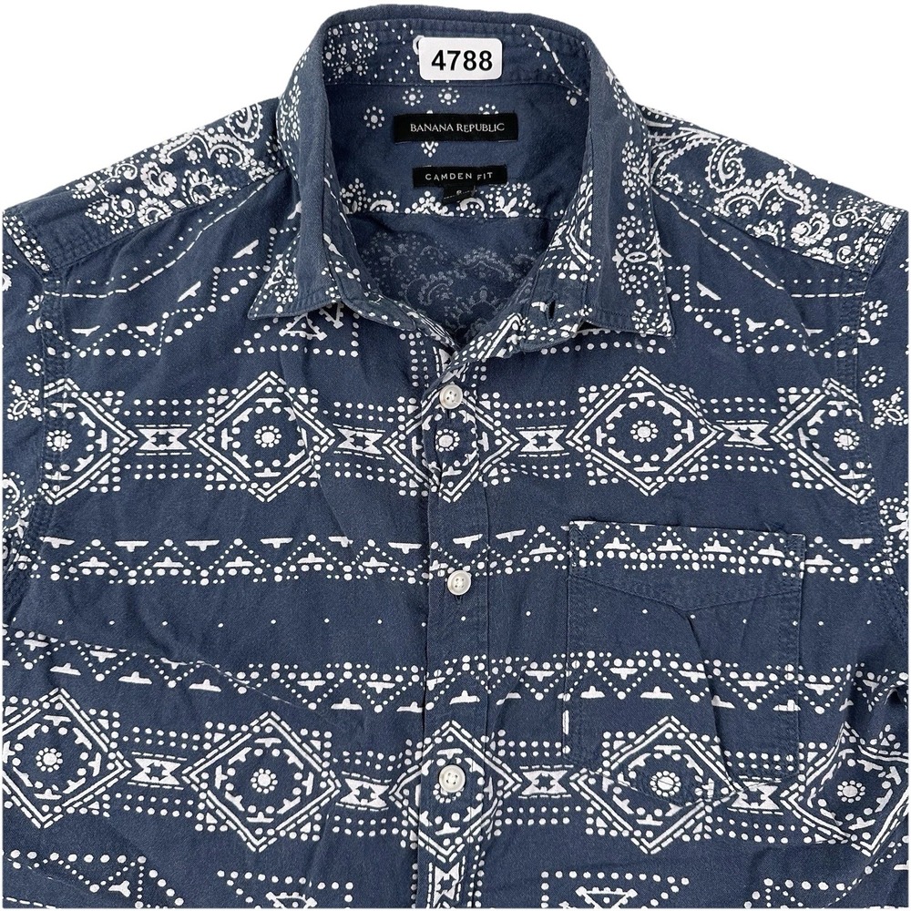 Banana Republic Bandana Shirt Men Small Camden Fit Blue All Over Print Cotton